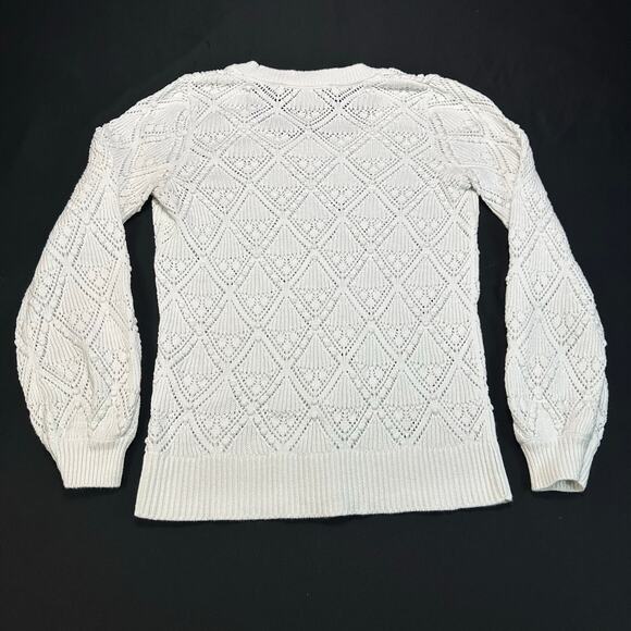 Loft Womens Open Knit Balloon Sleeve Crew Neck Pullover Sweater Size Small - Picture 2 of 7